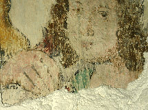 Gärtringen St. Veit, Chor Südostecke Raphael Zwischenzustand mit Entsalzungskompresse
